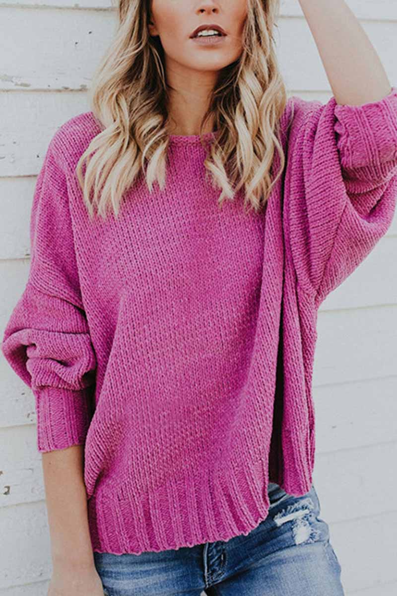 Florcoo Women's Loose Solid Bandage Sweater Top