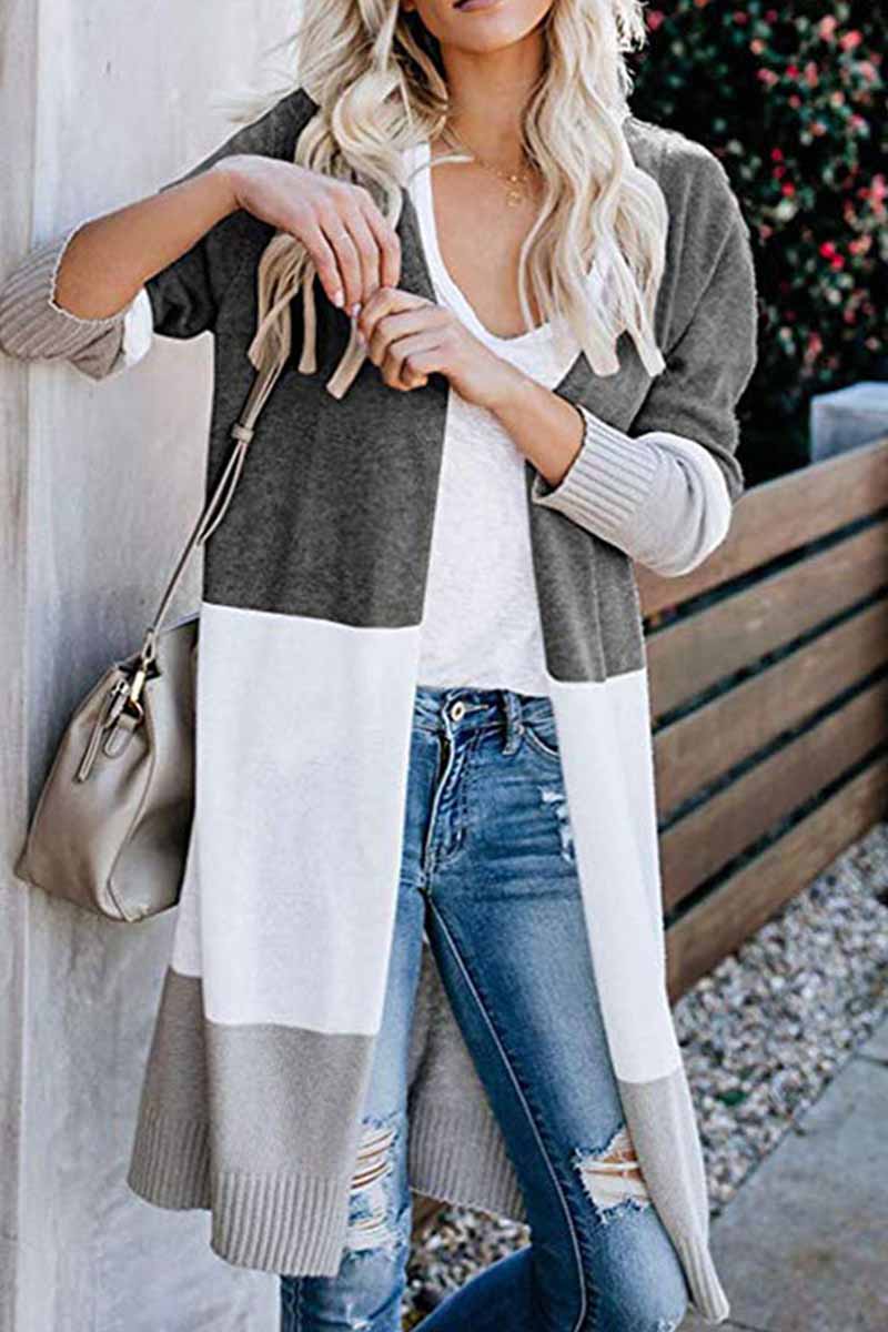 Florcoo Stylish Loose Splice Contrast Cardigan for Everyday Wear