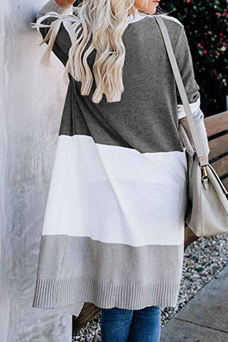 Florcoo Stylish Loose Splice Contrast Cardigan for Everyday Wear