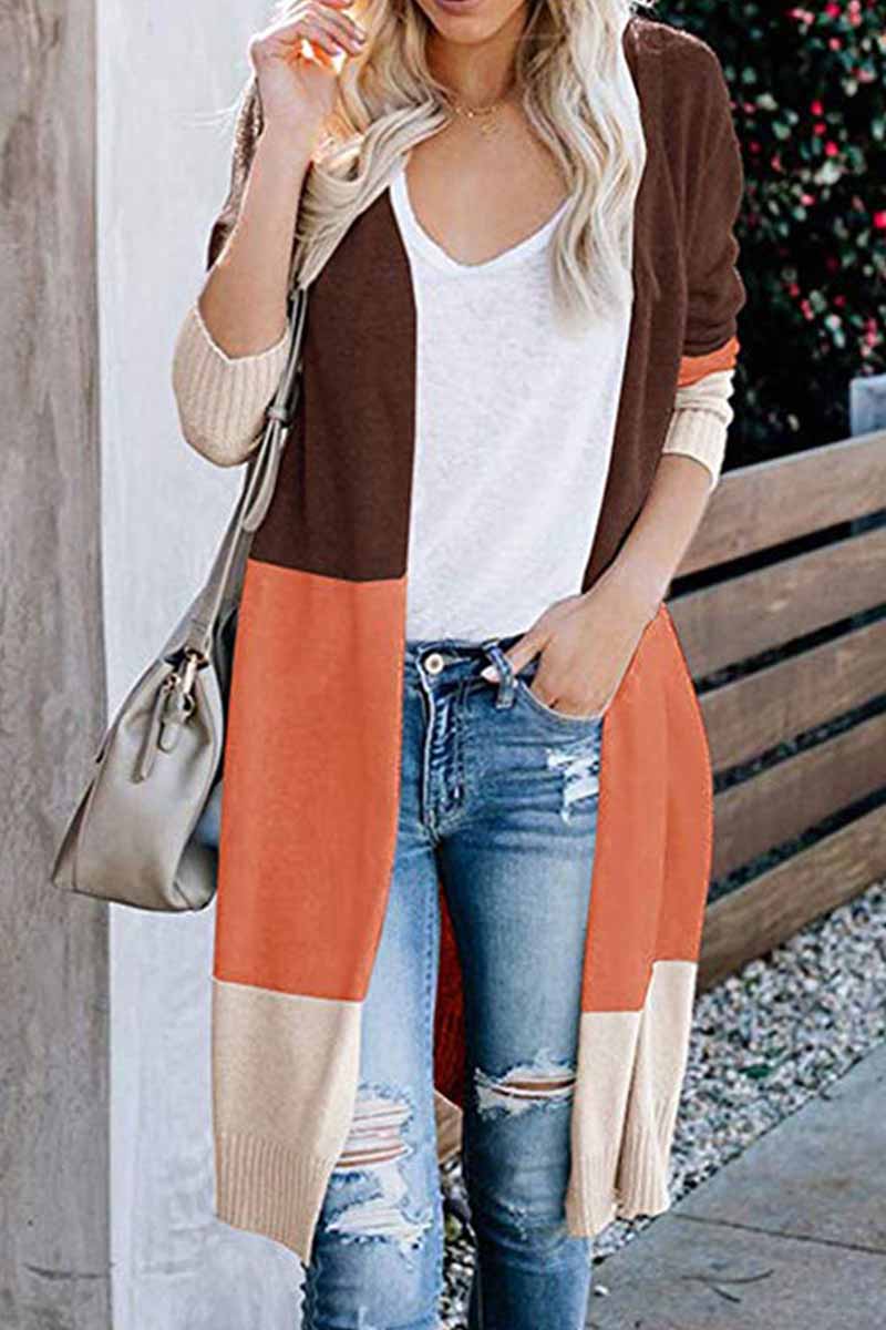Florcoo Stylish Loose Splice Contrast Cardigan for Everyday Wear