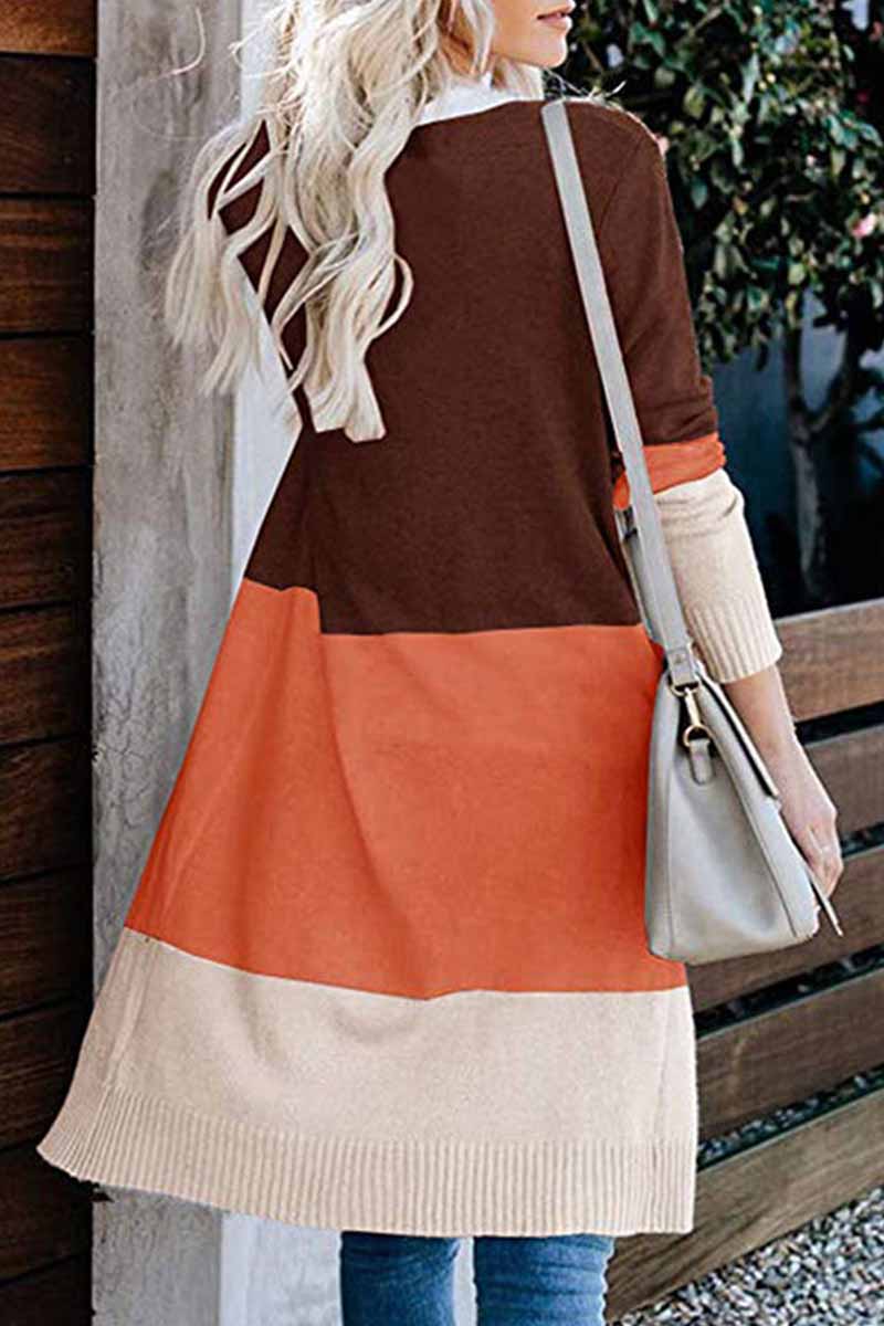 Florcoo Stylish Loose Splice Contrast Cardigan for Everyday Wear