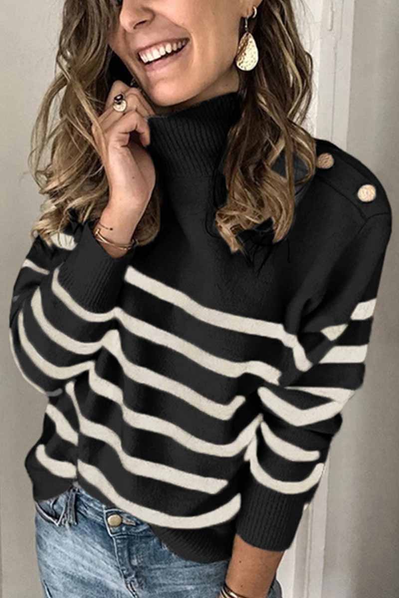 Florcoo Striped Button Design Sweater for Effortless Style