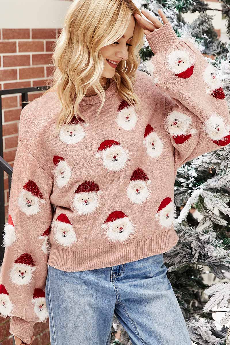 Florcoo Cozy Round Neck Santa Sweater for Casual Days
