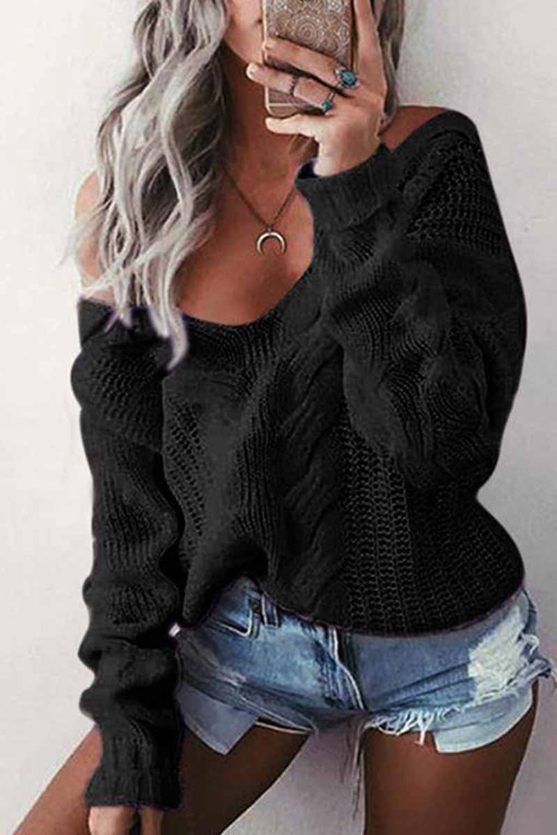 Florcoo Women's V-Neck Loose Fit Long Sleeve Sweater
