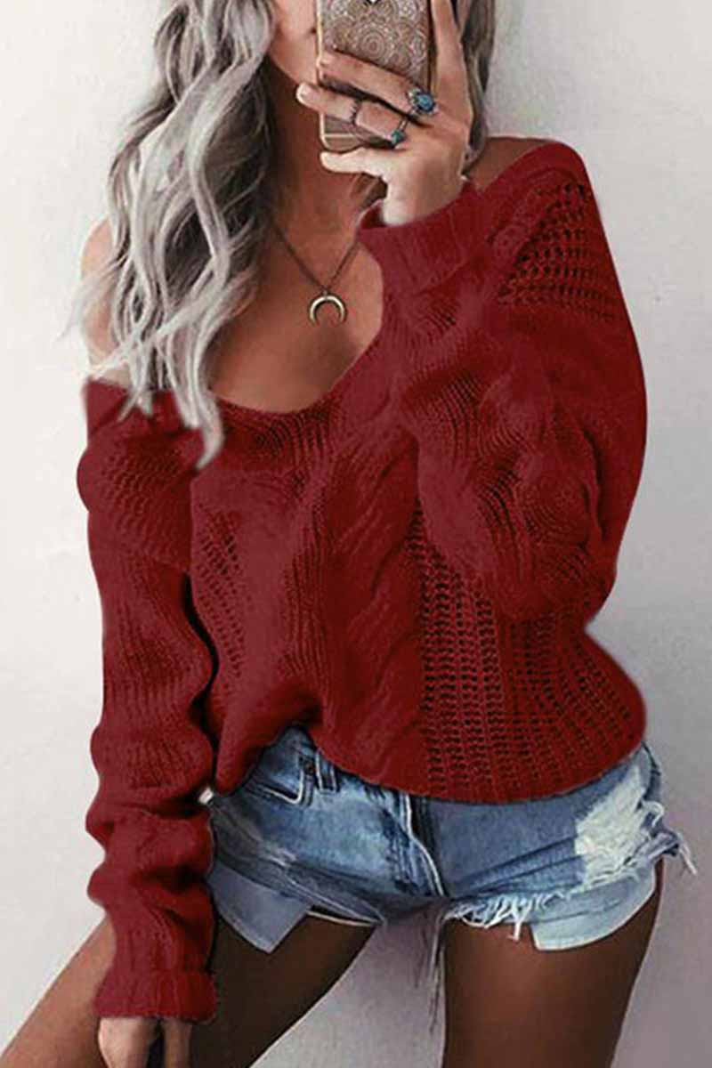 Florcoo Women's V-Neck Loose Fit Long Sleeve Sweater