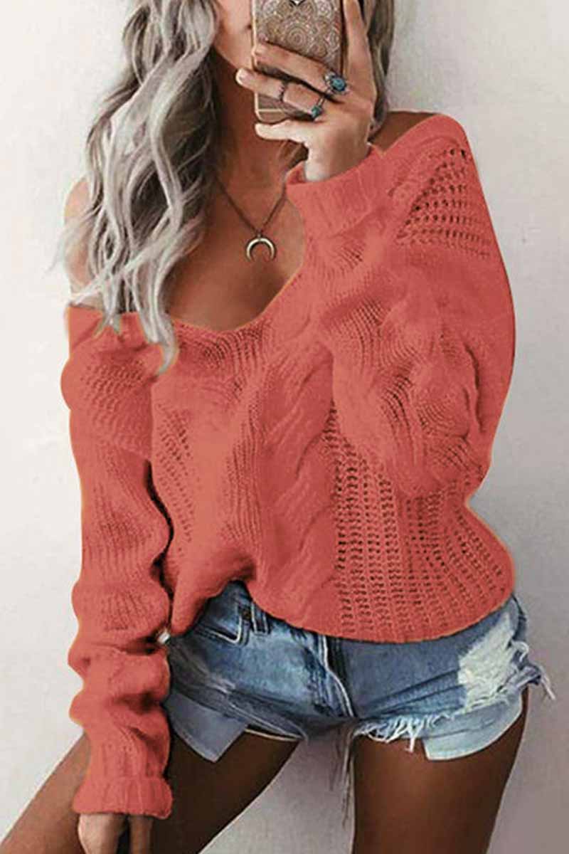 Florcoo Women's V-Neck Loose Fit Long Sleeve Sweater