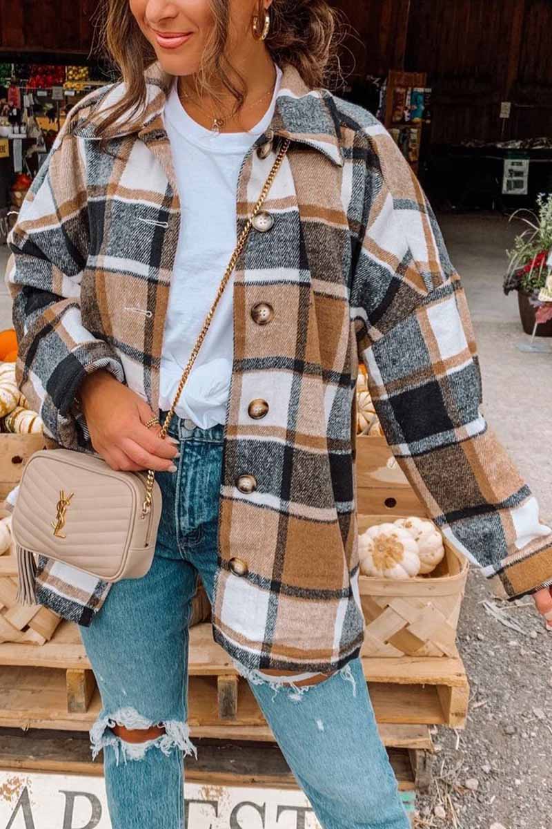 Florcoo Fashion Big Plaid Coat Coat Tops(6 Colors)