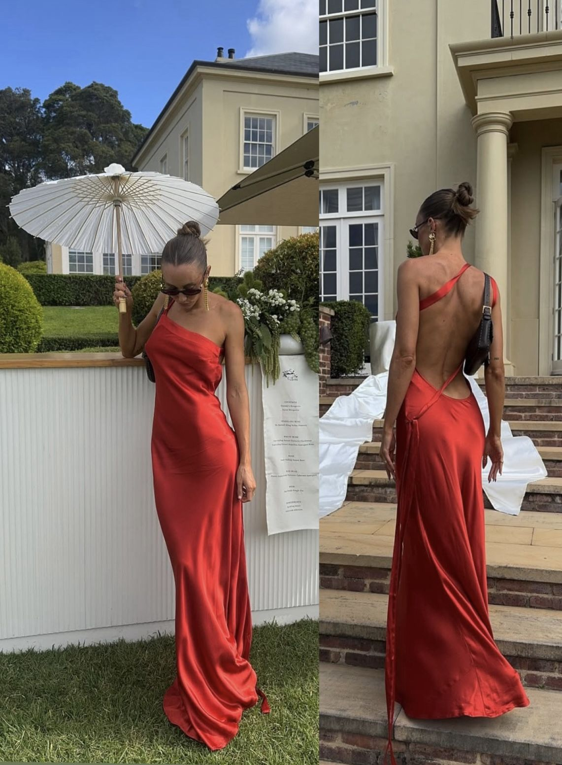 Simple Red One Shoulder Satin Backless Long Party Dress Formal Evening Gown D806