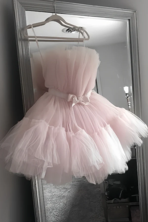 Cute Pink Strapless Tulle Short Homecoming Dress Formal Birthday Dress D542
