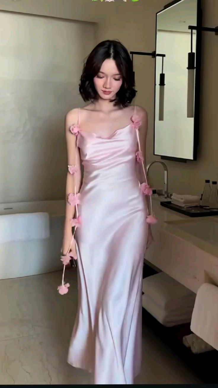 Sweet Pink Spaghetti Straps Satin Flowers Mermaid Long Prom Dresses Evening Dress D891