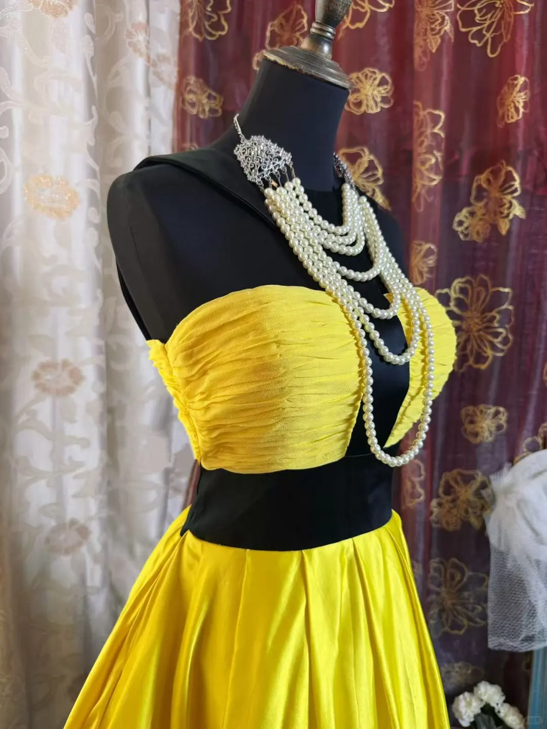 Fashion Yellow Black Splicing A Line Short Party Dress Formal Graduation Homecoming Dress D527