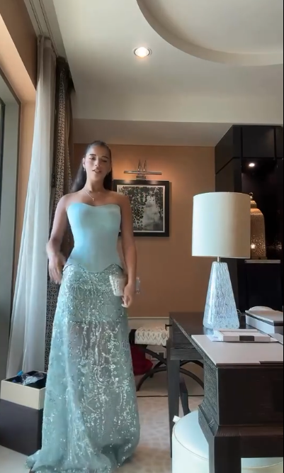 Pretty Blue Strapless Satin Sequin Long Prom Dress Formal Party Dress D798