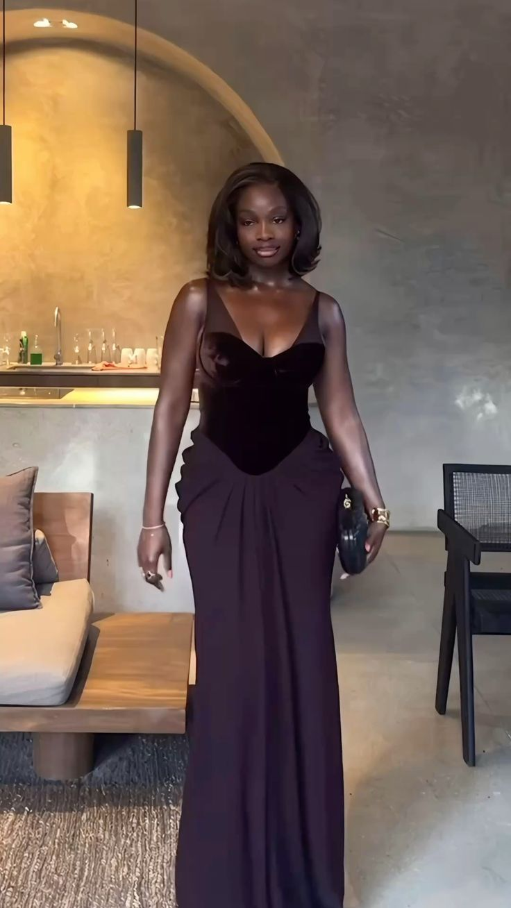 Vintage Dark Purple Velvet Chiffon Pleated Mermaid Prom Gown Long Party Dress D873