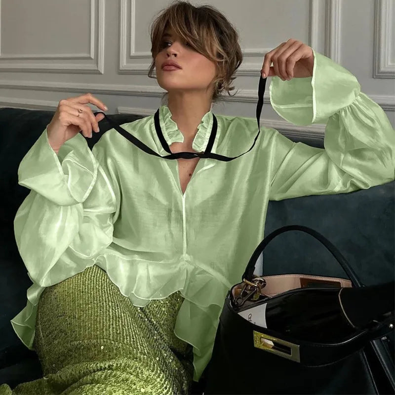 Loose White Ruffled Blouse