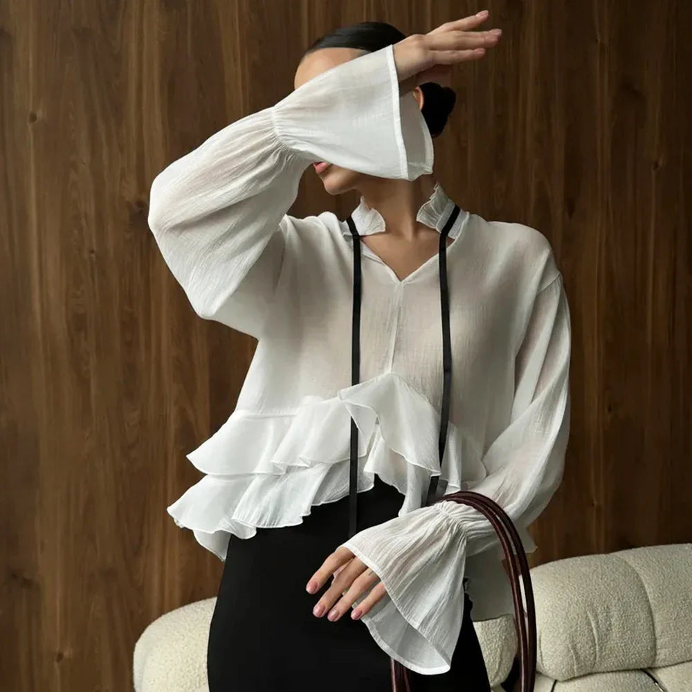 Loose White Ruffled Blouse