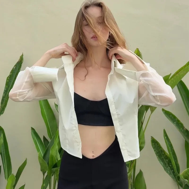 Summer See-Through Slim Blouse - Fashionpara