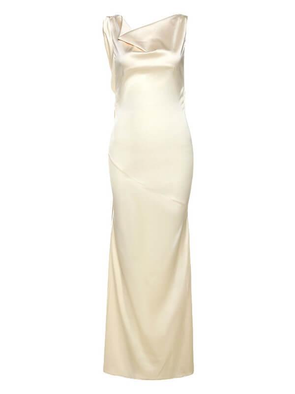Satin Cowl-Neck Backless Draped Mermaid Maxi Dress 6