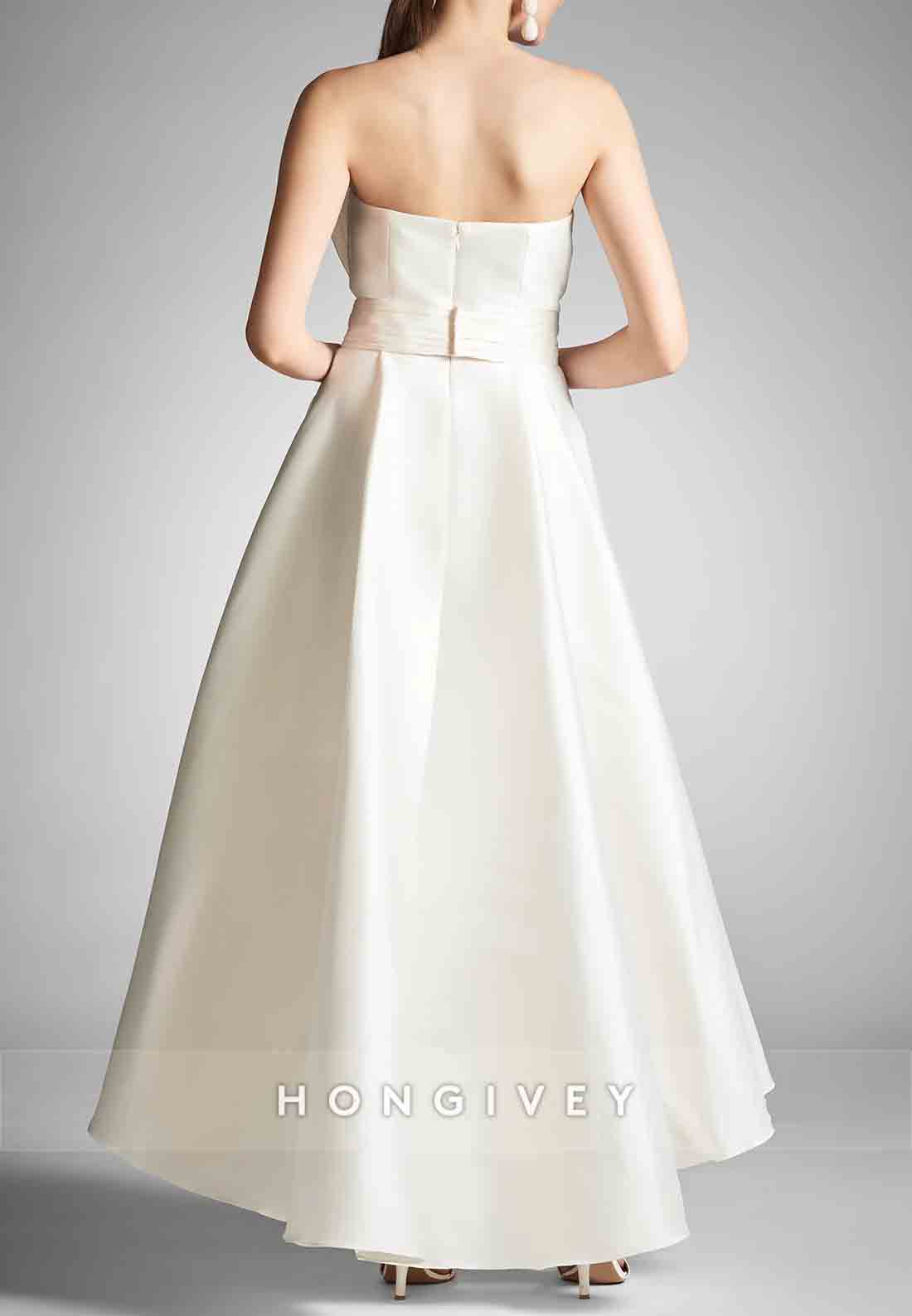 Asymmetrical Neck Chiffon Strapless Pleated Tea-Length Empire Wedding Dresses