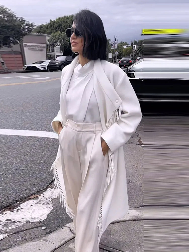 Tassel Turtleneck Irregular Button Overcoat