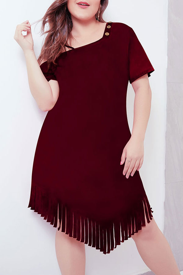 Plus Size Tassel One-shoulder Dress - Mislish