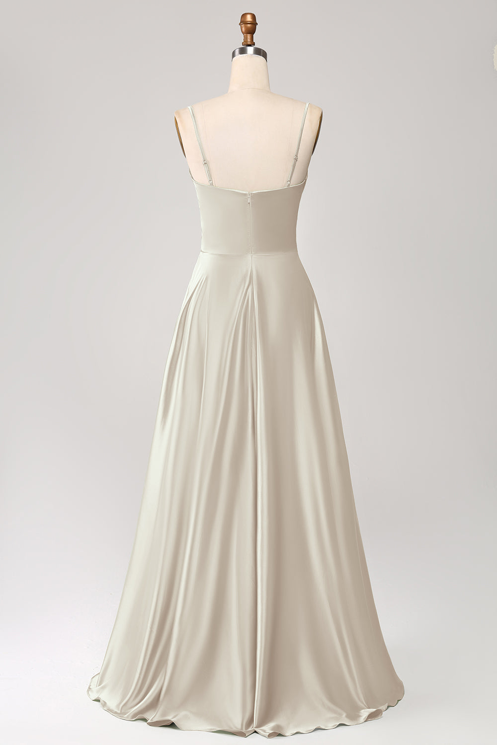 Dusty Sage A Line Cowl Neck Satin Long Prom Dress with Pleated