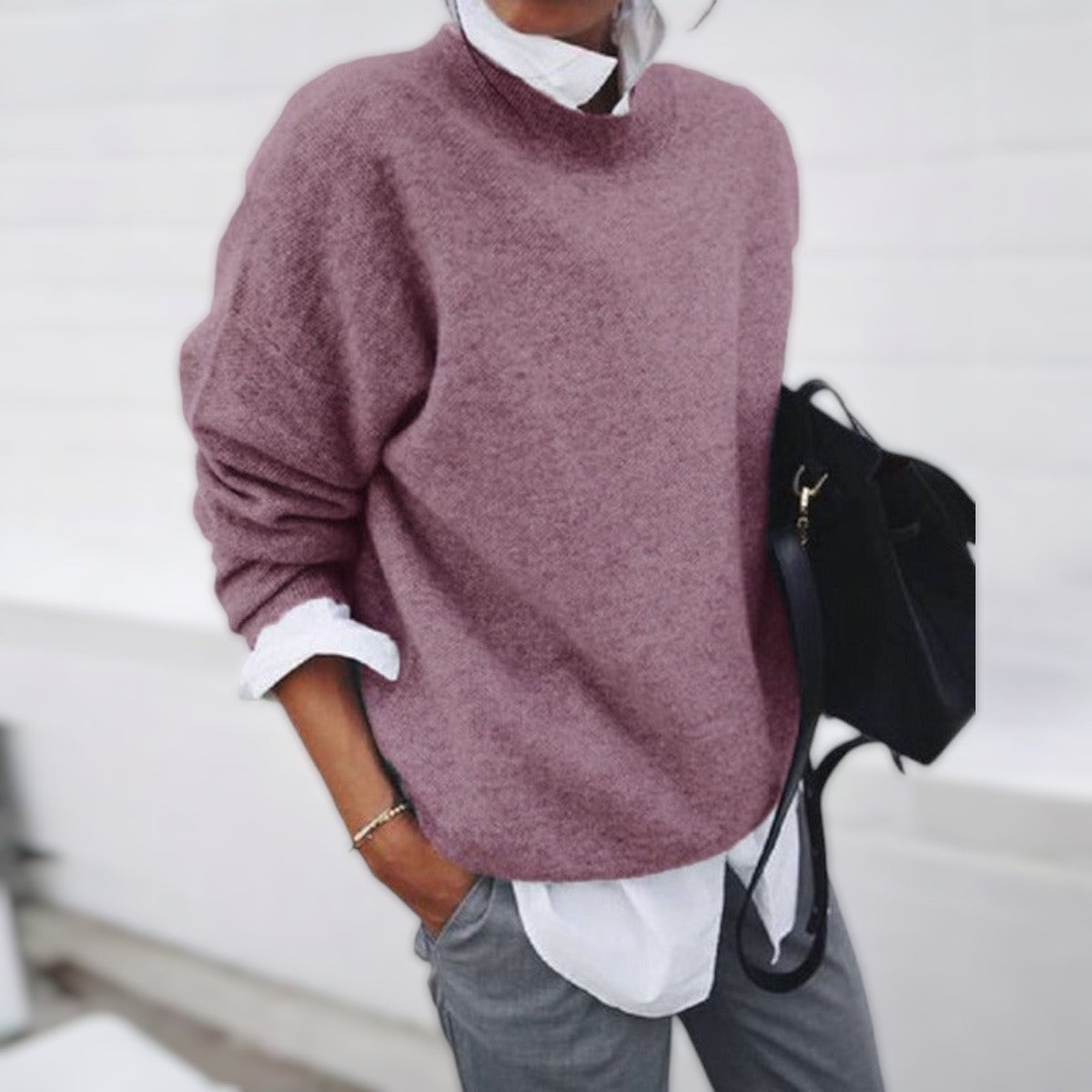 Crew Neck Long Sleeve Oversized Knit Sweater 8