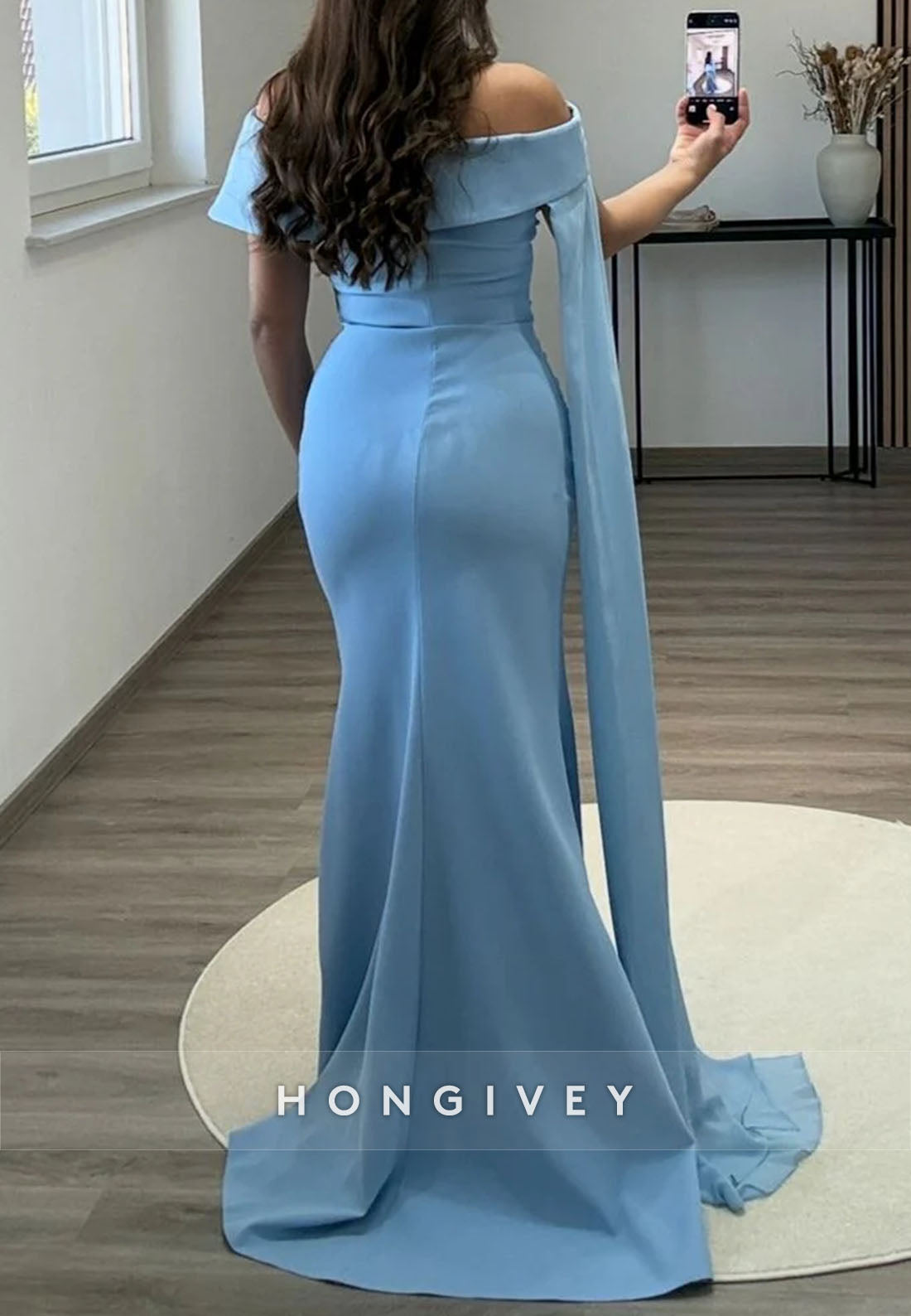 Side Draping Trumpet Evening Gown Floor-Length Off the Shoulder Beading Formal Dresses