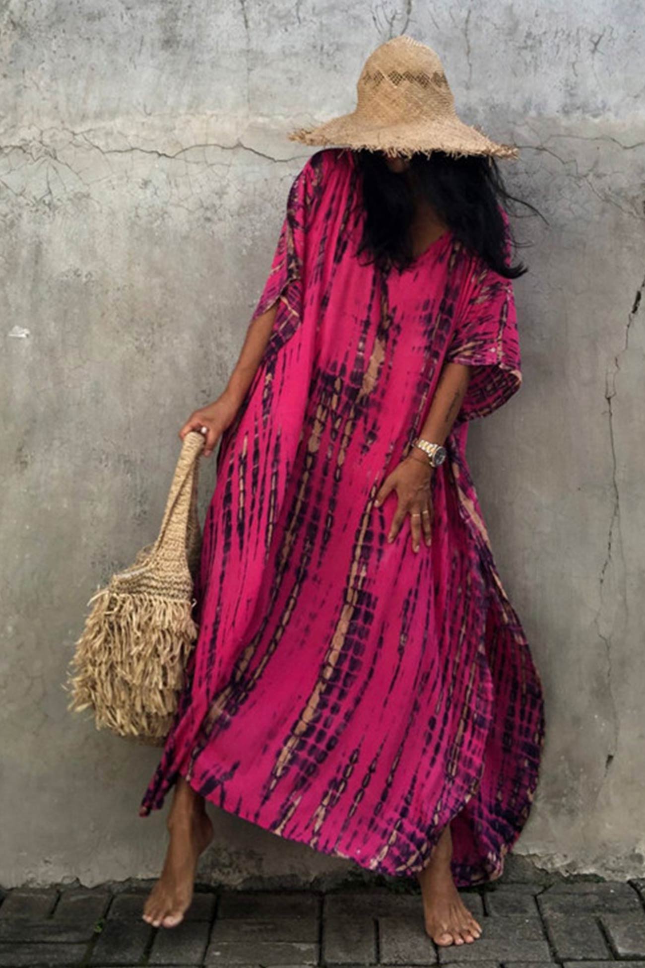 Tie Dye Slit Beach Cover-up Maxi Dress