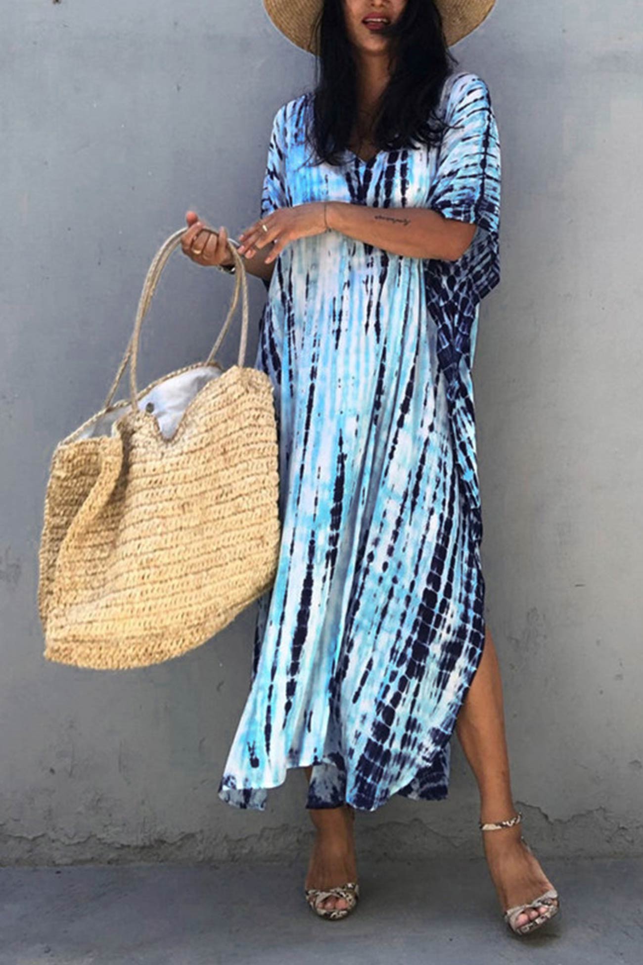 Tie Dye Slit Beach Cover-up Maxi Dress