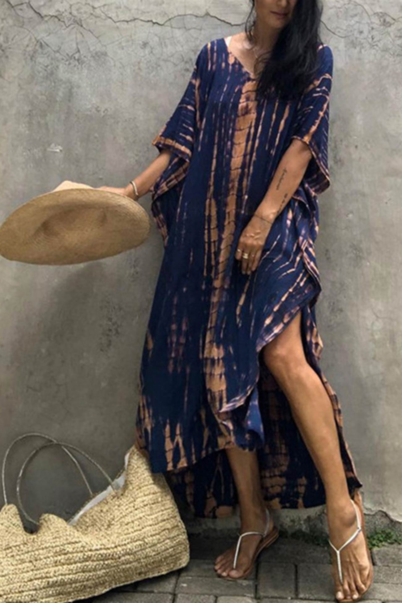 Tie Dye Slit Beach Cover-up Maxi Dress