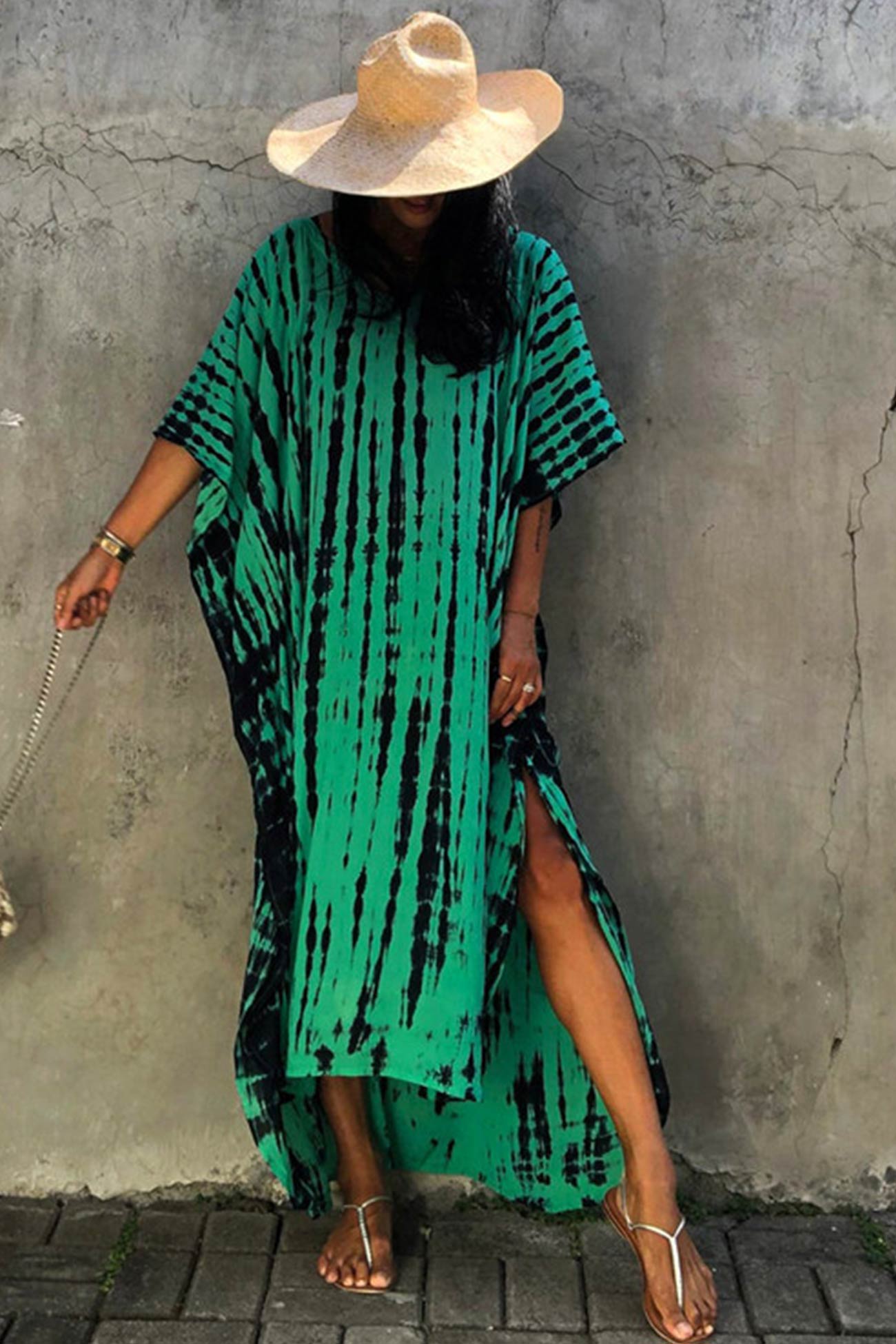 Tie Dye Slit Beach Cover-up Maxi Dress
