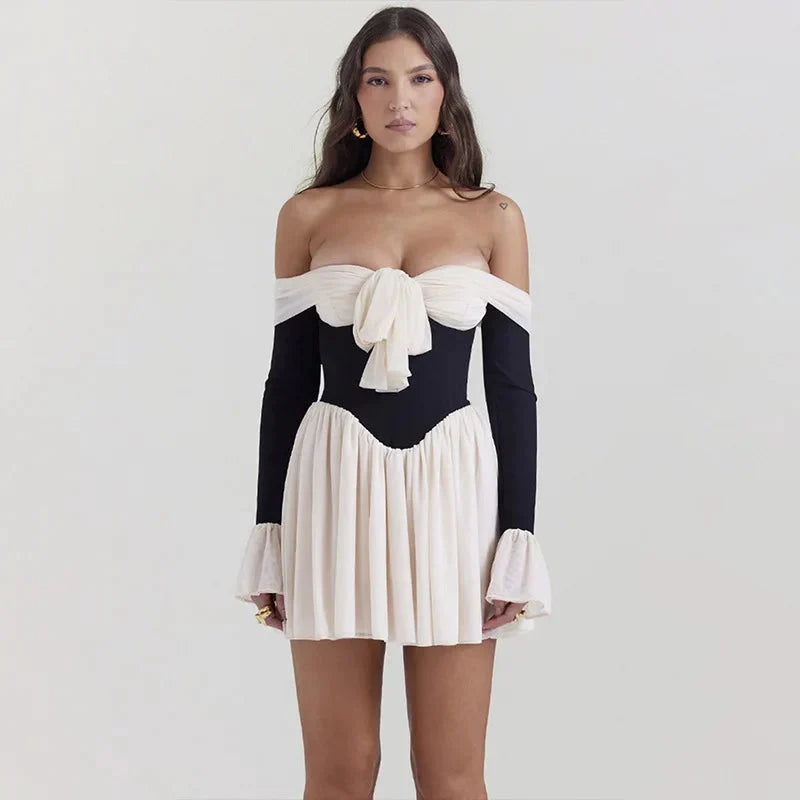 Tie Front Off Shoulder Corset Mini Dress - Fashionpara