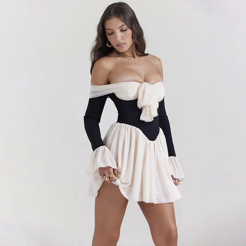Tie Front Off Shoulder Corset Mini Dress - Fashionpara