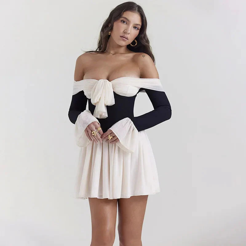 Tie Front Off Shoulder Corset Mini Dress - Fashionpara