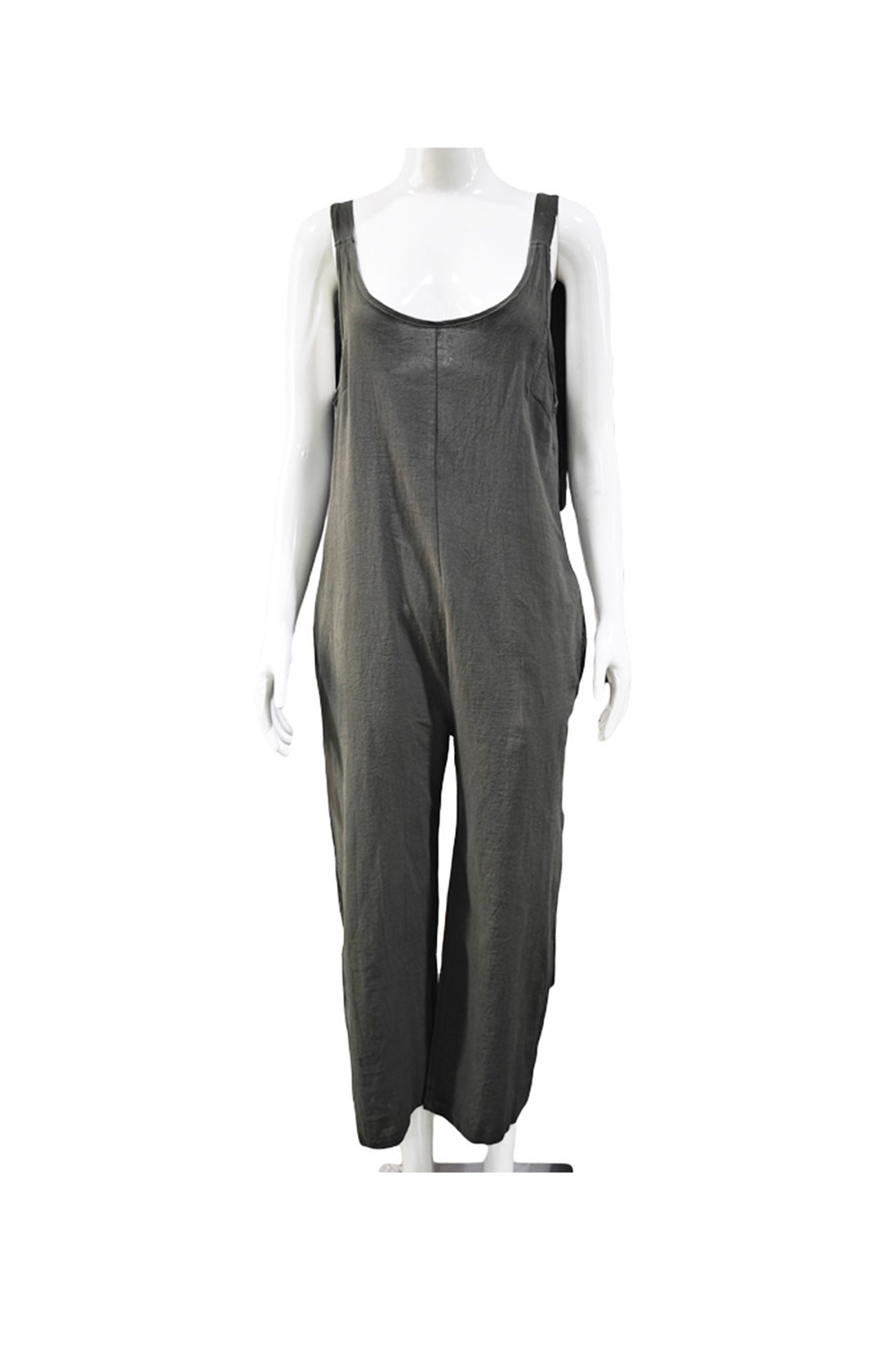 Tie-straps Backless Pocketed Cotton Jumpsuits - Fashionpara