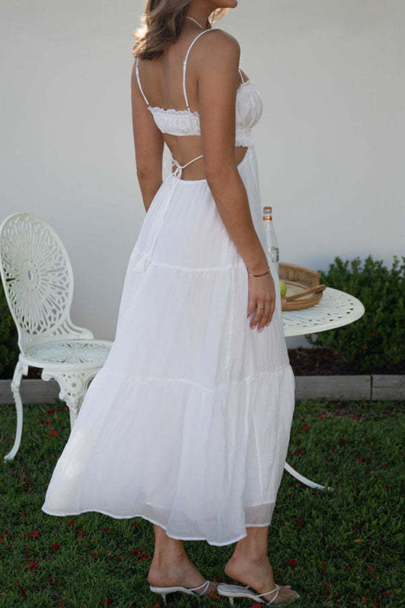 Tie-up Cutout Tiered Cami Dress - Fashionpara