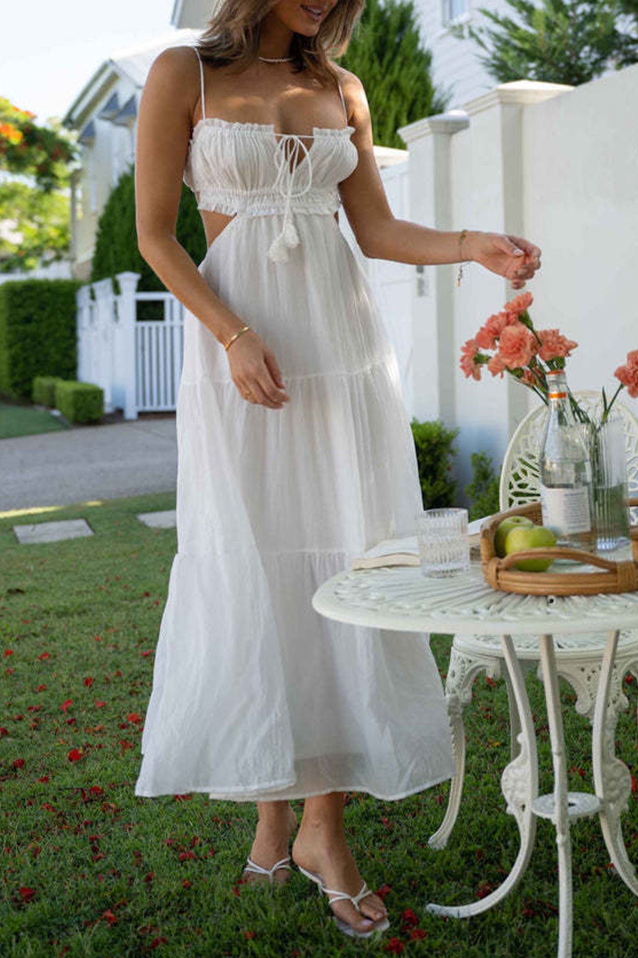 Tie-up Cutout Tiered Cami Dress - Fashionpara