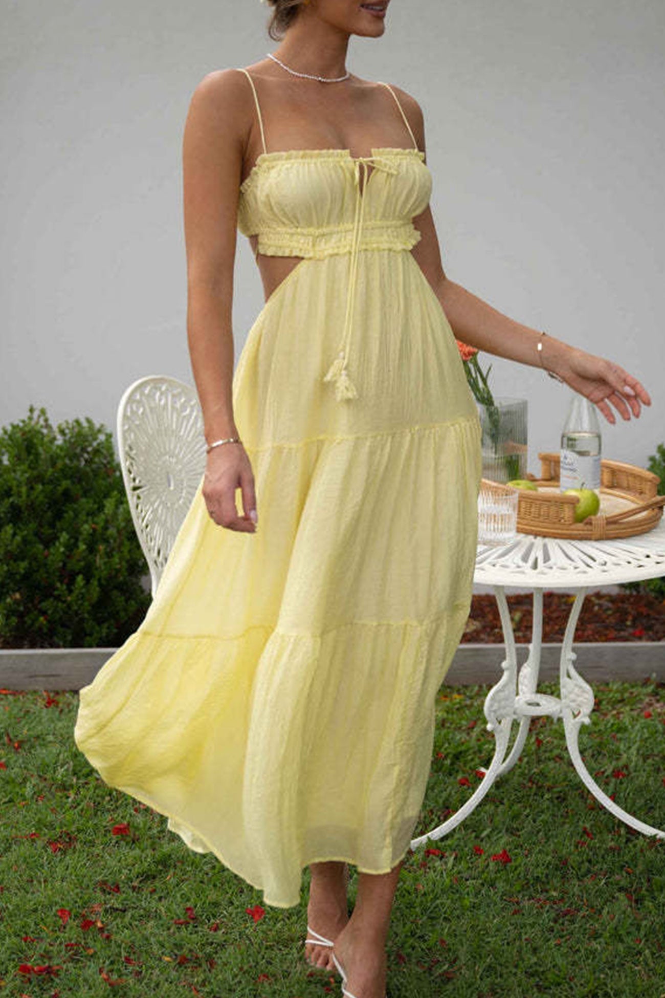 Tie-up Cutout Tiered Cami Dress - Fashionpara