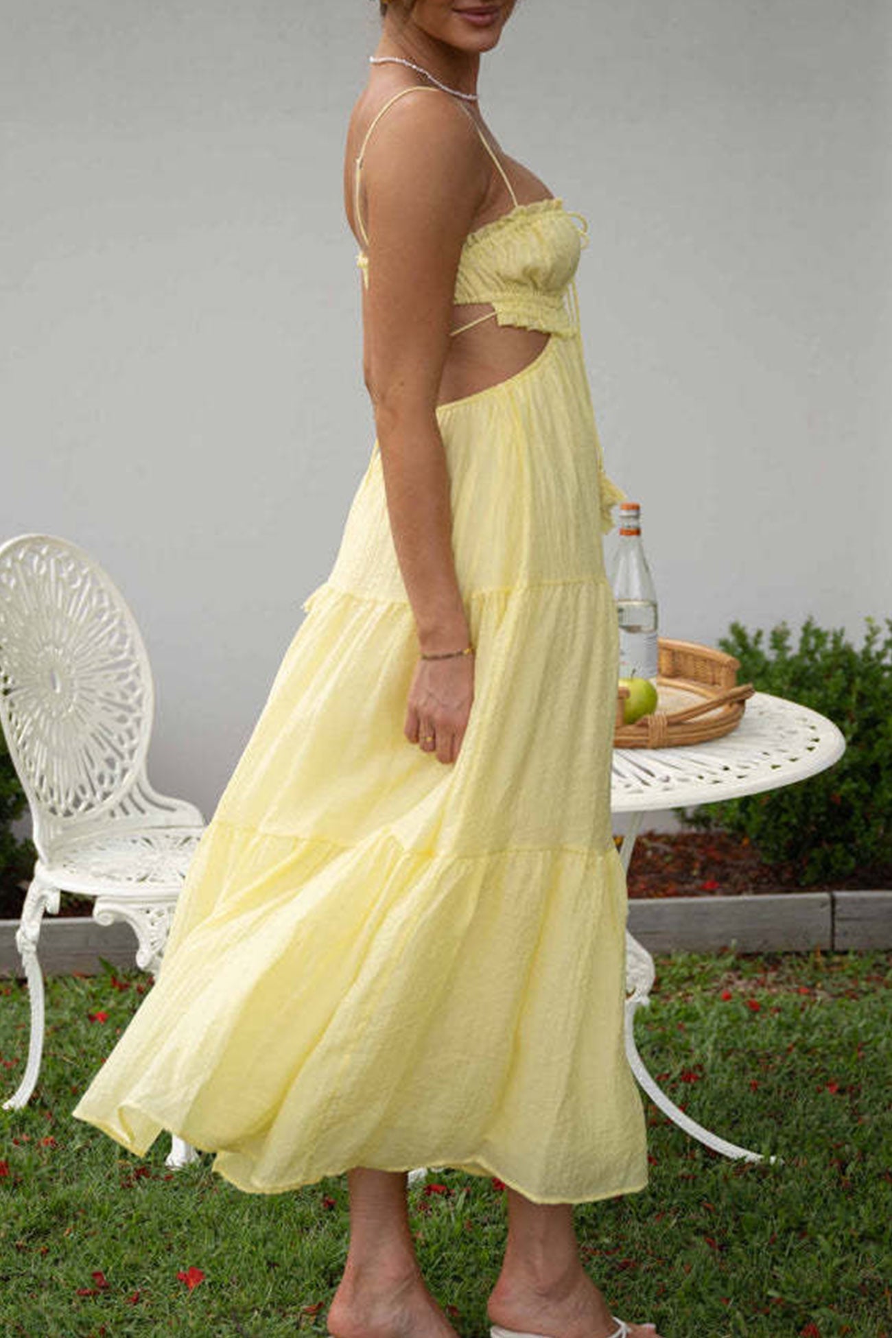 Tie-up Cutout Tiered Cami Dress - Fashionpara