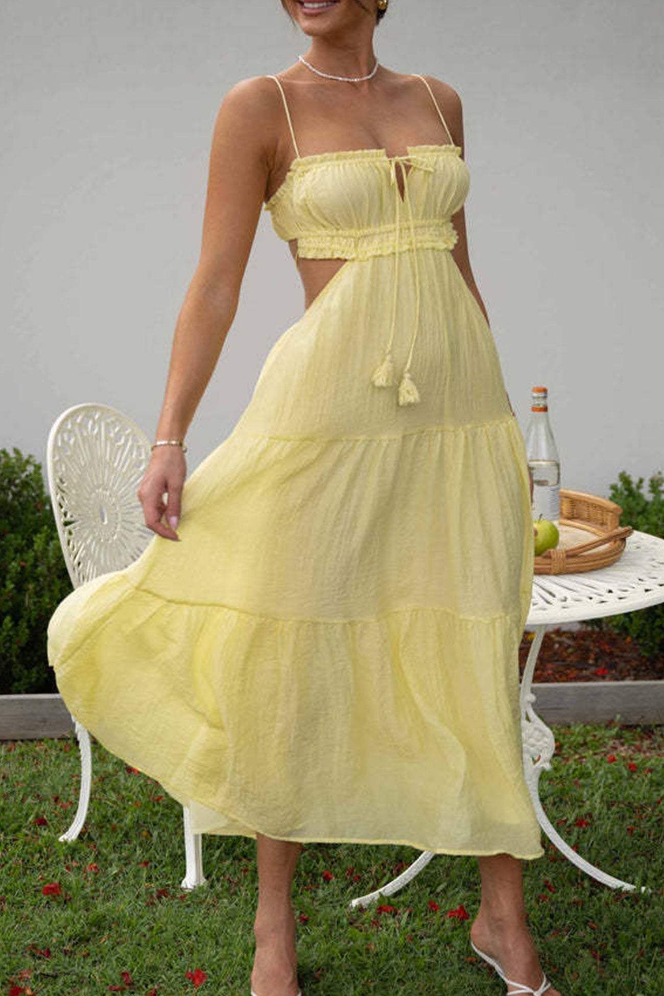 Tie-up Cutout Tiered Cami Dress - Fashionpara