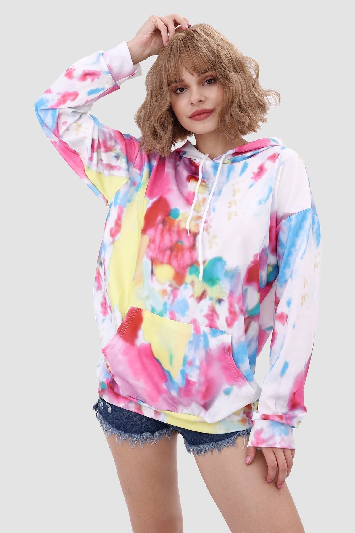 With Tie Hoodie Dye Drawstring