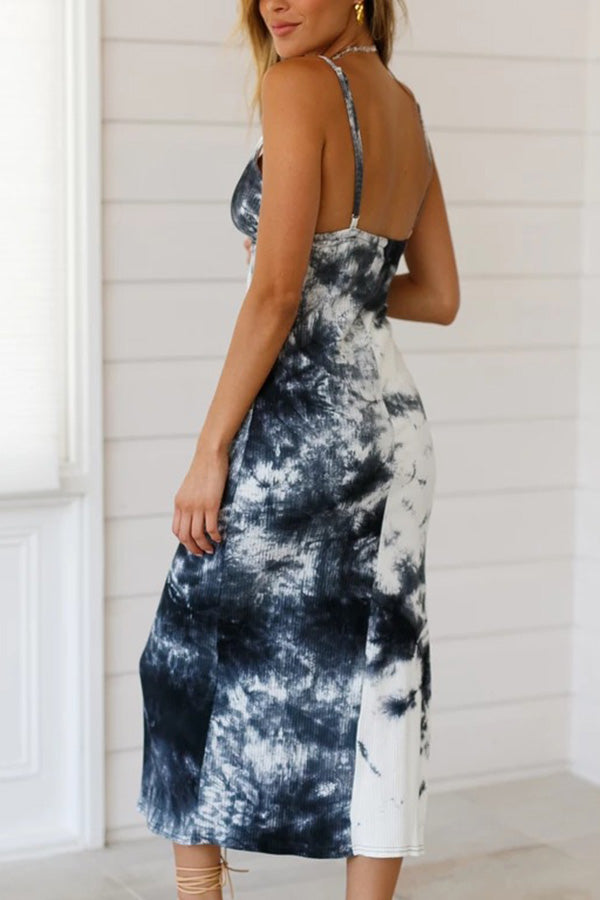 Tie Dye Backless Slit Side Dress