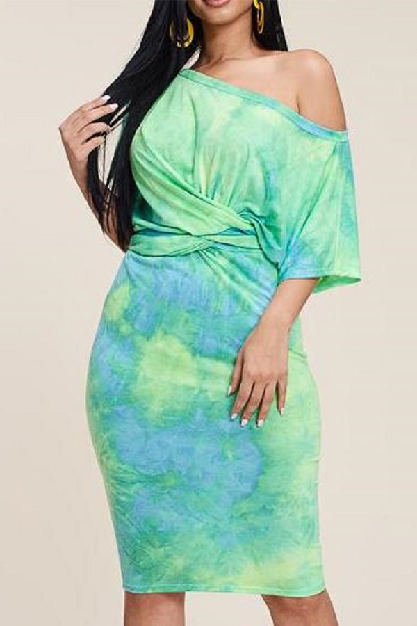 Tie Dye Fitted Lace-up Dress - Mislish