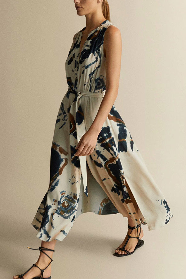 Tie Dye Lace-up Sleeveless Dress - Mislish