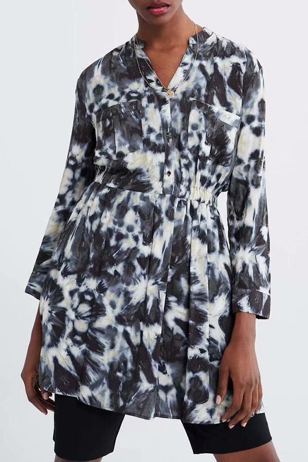 Tie Dye V-cut Shirt Dress - Mislish
