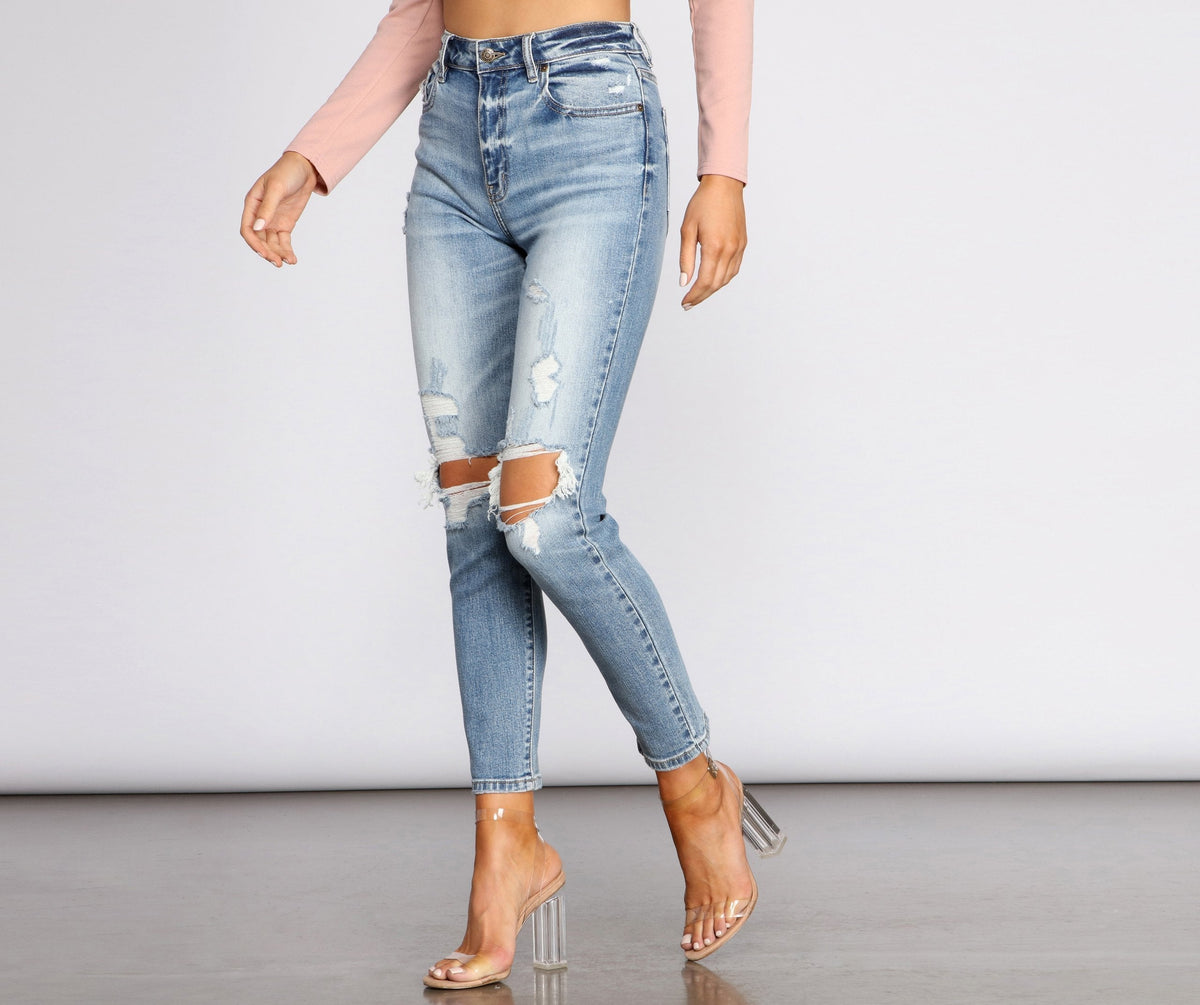 KittenAlarm - Tobi Super High Waist Destructed Mom Jeans