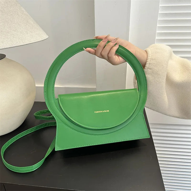 Top Brand Round Handle Luxury Leather Crossbody Handbag