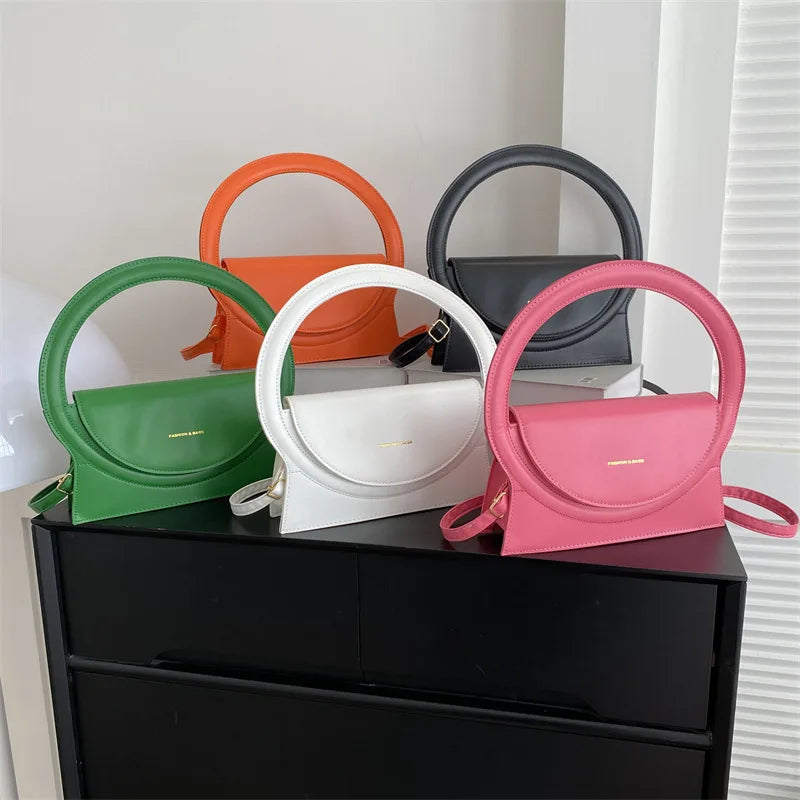 Top Brand Round Handle Luxury Leather Crossbody Handbag