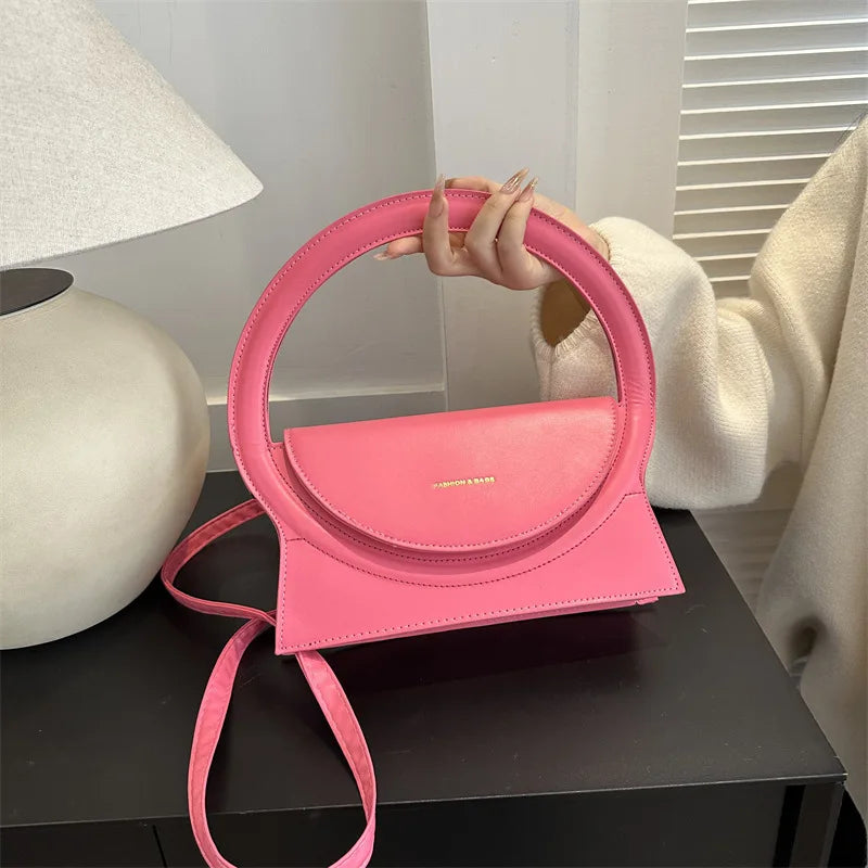 Top Brand Round Handle Luxury Leather Crossbody Handbag