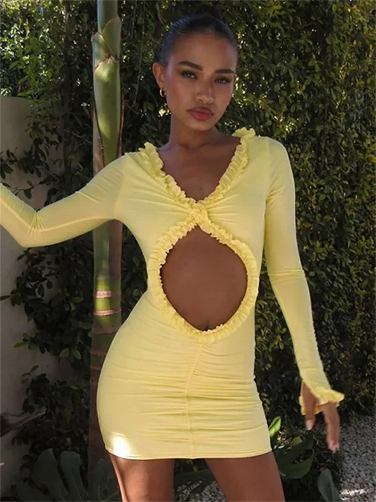 Hollow-Out Ruffled Mini Dress
